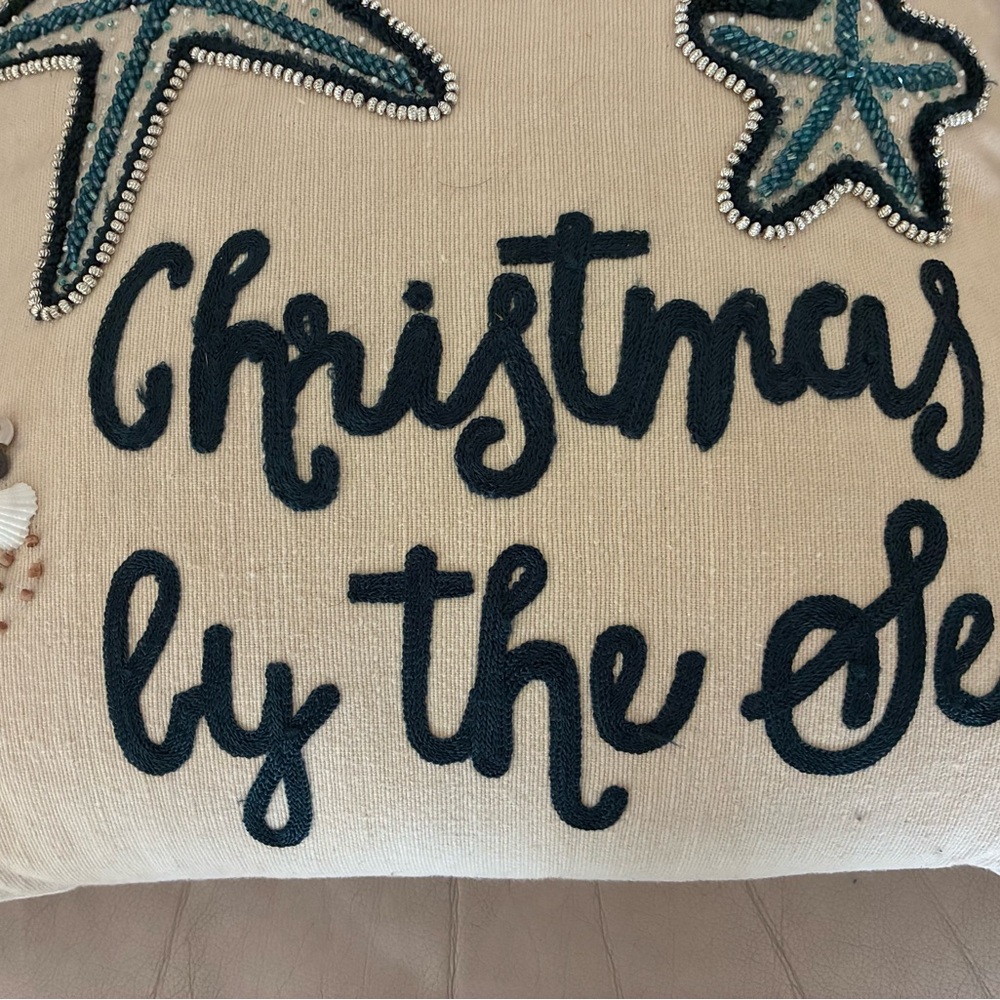Christmas by the Sea Beach Pillow with shells & beaded starfish from Pier 1 mint - Picture 2 of 6